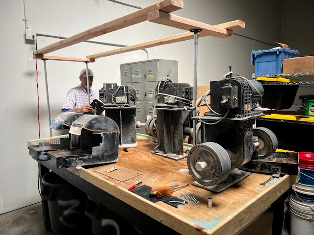 Setting up the grinding wheels.