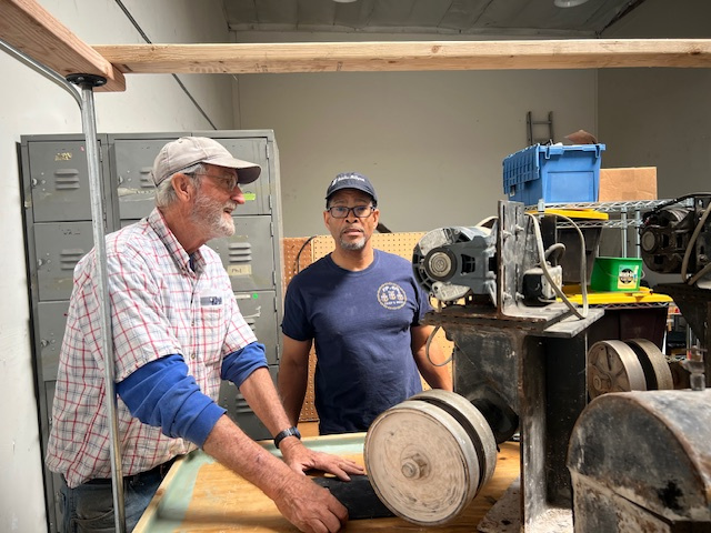 Setting up the grinding wheels.